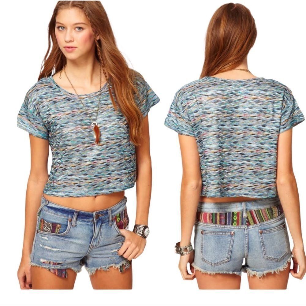 Free People Rainbow Wave Crop Tee